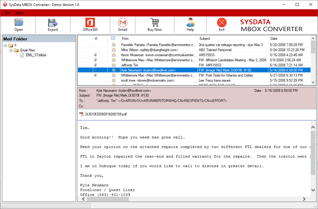 SysData MBOX Converter