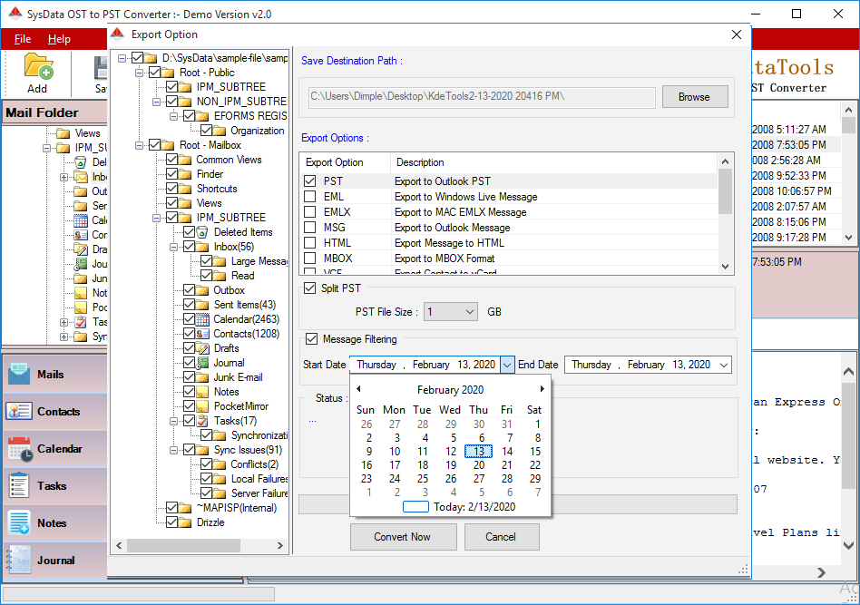 Split Converted PST File by Date